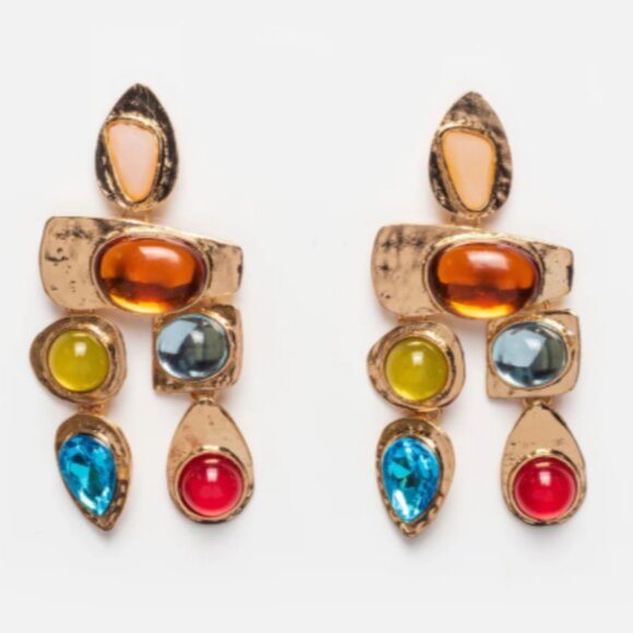PETIT MOMENTS Multicolored Gold Tone Dangle Statement Earrings - Picture 1 of 3